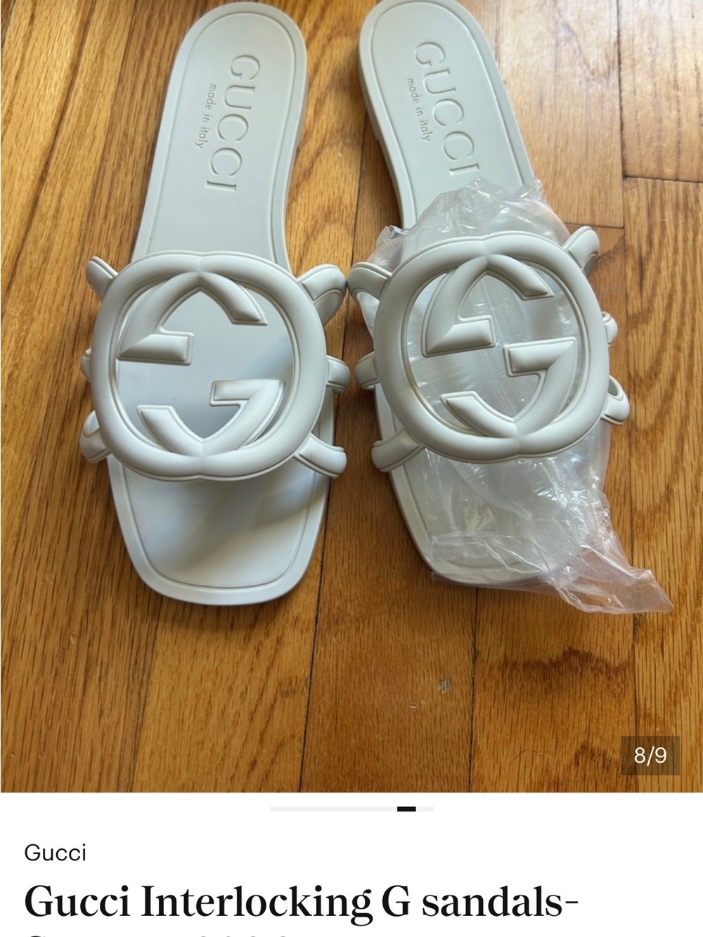 Gucci White Interlocking G Slide Sandals